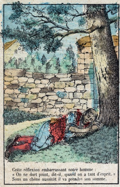La bellota y la calabaza. Fábulas de Jean de La Fontaine (1621-95). Imagen de Épinal de finales del siglo XIX. de French School