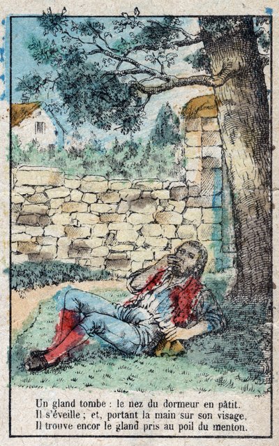 La bellota y la calabaza. Fábulas de Jean de La Fontaine (1621-95). Imagen de Épinal de finales del siglo XIX. de French School