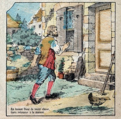 La bellota y la calabaza. Fábulas de Jean de La Fontaine (1621-95). Imagen de Épinal de finales del siglo XIX. de French School