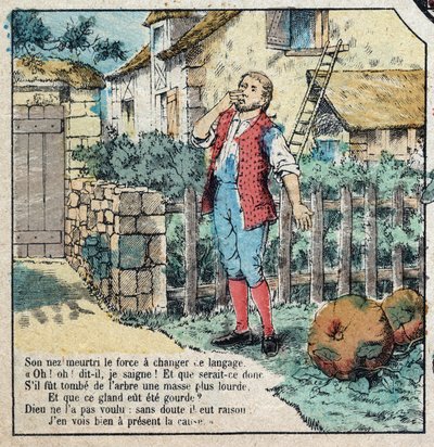 La bellota y la calabaza. Fábulas de Jean de La Fontaine (1621-95). Imagen de Epinal de finales del siglo XIX. de French School