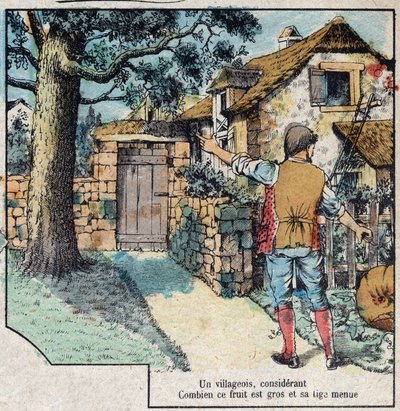La bellota y la calabaza. Fábulas de Jean de La Fontaine (1621-95). Imagen de Épinal de finales del siglo XIX. de French School