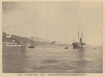 El dirigible de Alberto Santos-Dumont se estrella en el Mediterráneo (litografía) de French School