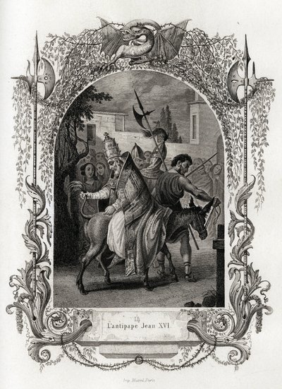 El antipapa Juan XVI (997 a 998). Grabado para ilustrar Histoire des popes por Maurice Lachatre (1814-1900), librería del progreso, París de French School
