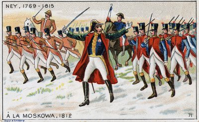 Los ejércitos de Napoleón y el General Michel Ney (1769-1815) (Mariscal Ney) listos para ganar la Batalla de Moscova (también Batalla de Borodino) en Rusia de French School