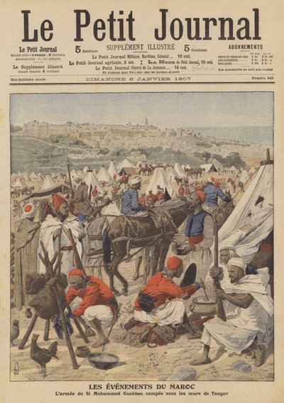 El ejército de Mohammed Guebbas acampado bajo las murallas de Tánger, Marruecos de French School