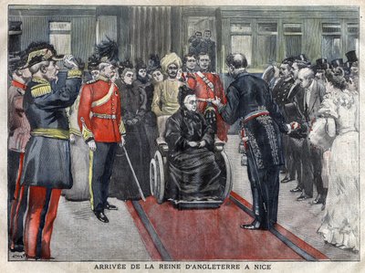La llegada de la Reina de Inglaterra, Victoria (1837-1901) a Niza en 1899. Grabado de 1899 en “La petite Gironde”. de French School