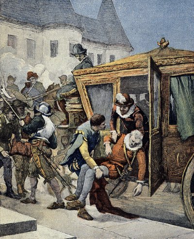 El asesinato de Enrique IV el 14/05/1610. Portada de "Le Petit Francais Illustré" del 12/05/1900. de French School