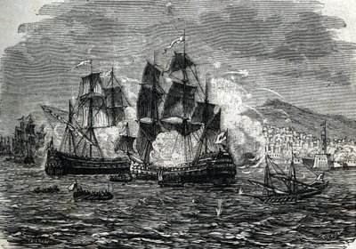 El bombardeo de Argel en agosto de 1682 por Abraham Duquesne (detalle) 1864 de French School