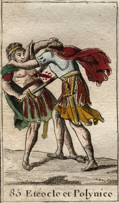 Los hermanos Eteocles y Polinices, hijos de Edipo, matándose entre sí. De “Mitología de la Juventud” por Pierre Blanchard 1803. de French School