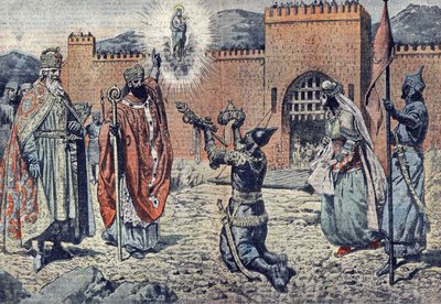 El príncipe alforfón Mirat dit Lorus, asediado por Carlomagno en 778 en su castillo de Lourdes de French School