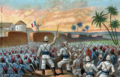 La captura de Abomey, antigua capital de Behanzin (hoy Benín) por la fuerza expedicionaria francesa encargada por el General Alfred Amedee Dodds (17 de noviembre de French School