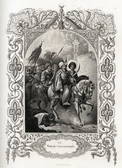La toma de Constantinopla en 1453 por las fuerzas otomanas. Grabado para ilustrar la Histoire des papes de Maurice Lachatre (1814-1900), librairie du progres, París. de French School