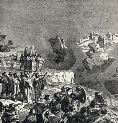 La toma de Jericó durante la cual el pueblo de Israel hace sonar sus trompetas bajo las murallas de la ciudad cuyo acceso les está prohibido, Ce son fait fait les murs de la ville (La batalla de Jericó la primera batalla de los israelitas en su conquista d de French School