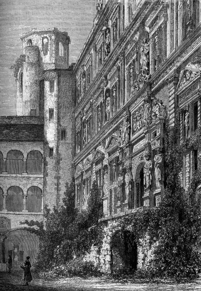 El castillo de Heidelberg en Alemania, hogar de una de las universidades más famosas de Europa en el siglo XIX. Grabado en el ilustre diario 