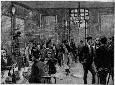 Los chicos del café en un establecimiento en la Rue Montmartre en París, en “Le Monde Illustré” 1886. de French School