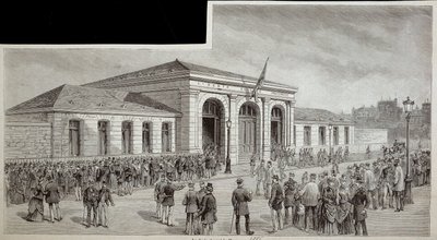 La multitud ante la morgue de París en 1886. de French School