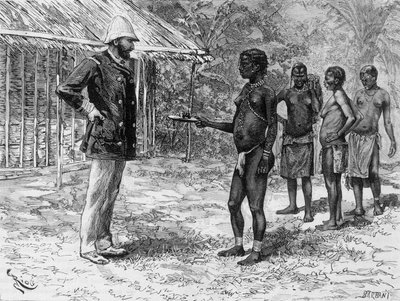 La hija de Libossi presenta a M. de Brazza un plato de orugas - en “Tour du Monde”, 2ª semana de 1888 de French School