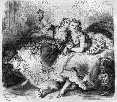 Las hijas del “harén” del Rey de Francia Luis XV llamado el Bienamado (1710-1774). Grabado en “Historia de los Papas-Reyes-Reinas y Emperadores a través de los siglos” por Maurice Lachatre de French School