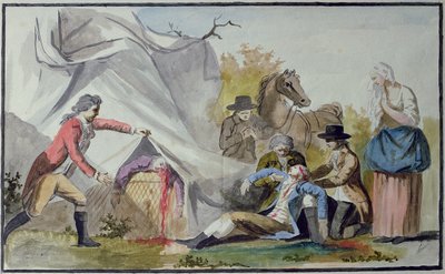 La muerte de Francois Pilatre de Rozier (1754-85) cerca de Boulogne el 15 de junio de 1785 después de intentar cruzar el Canal en un globo Mongolfiere de French School