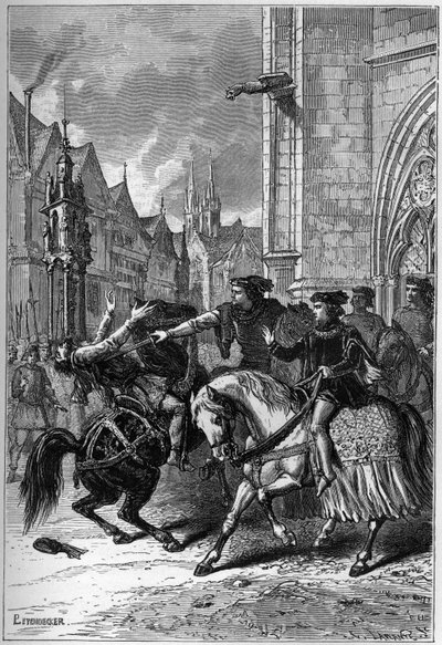 La muerte de Wat Tyler en Smithfield, Londres, en 1381 durante la Revuelta de los Campesinos - Muerte de Wat (o Walter) Tyler, revolucionario inglés, en Smithfield, durante la Revuelta de los Campesinos, Londres de French School