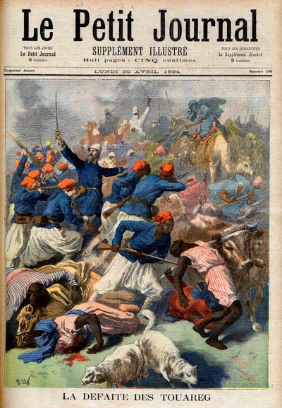 La derrota de los Tuareg. Tropas coloniales francesas bajo el mando del teniente coronel Joseph Joffre (1852-1931). Ilustración para Le Petit Journal, 30 de abril de 1894 de French School