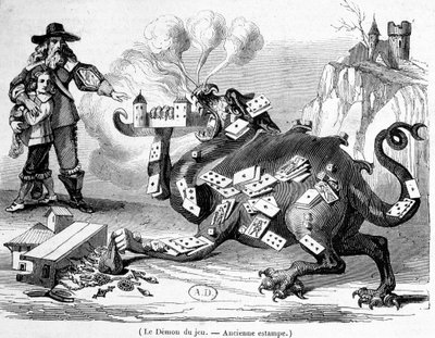 El demonio del juego - Grabado alegórico francés de French School