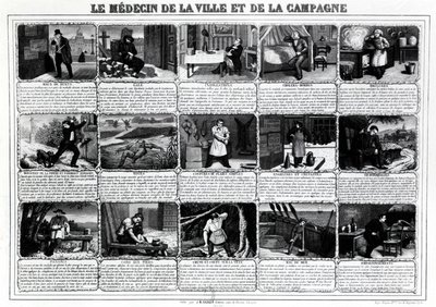 El médico de la ciudad y el campo y sus diferentes pacientes, publicado por J.B. Gadolachez Cours de Brosses en Lyon, finales del siglo XIX de French School