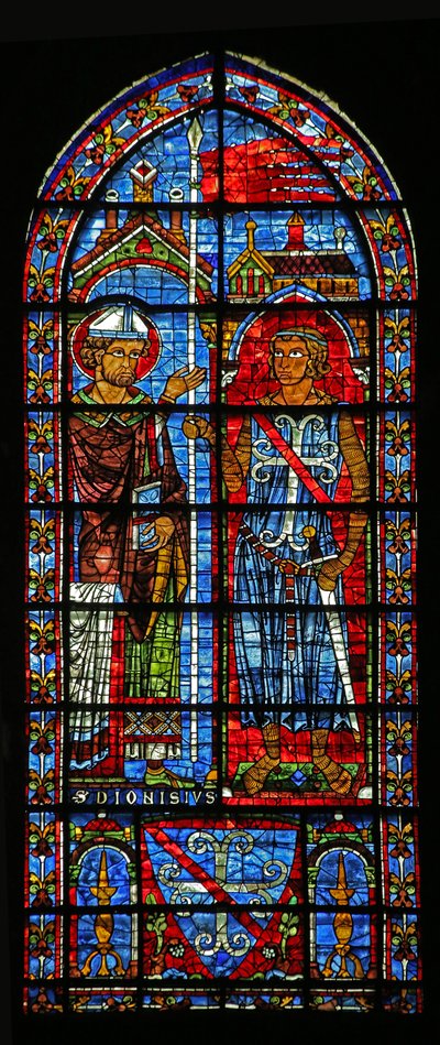 El donante Jean Clement recibe el estandarte de San Denis; sus armas abajo de French School