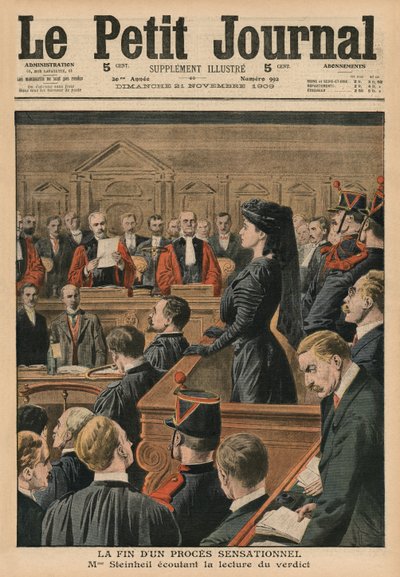 El fin de un juicio sensacional, Marguerite Steinheil escuchando el veredicto, ilustración de portada de 