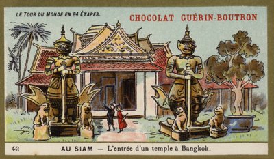 La entrada de un templo en Bangkok, Siam de French School