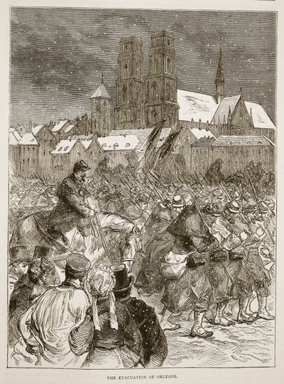 La evacuación de Orleans, diciembre de 1870, ilustración de la Historia de la Guerra entre Francia y Alemania de Cassell, 1870-1871 de French School