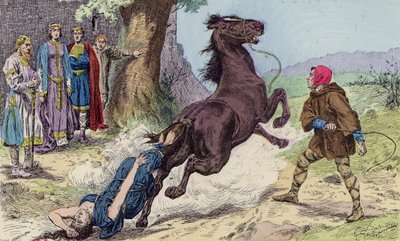 Ejecución de Brunilda de Austrasia por Chlothar II, 613 (litografía en color) de French School