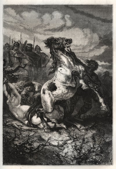 La ejecución de Brunilda de Austrasia por Clotario II, 613 - La muerte de la reina Brunilda de Austrasia, una princesa visigoda, casada con el rey Sigeberto I de Austrasia - Muerte de Brunehaut (o Brunehilde) ordenada por Clotario (Clothaire) II (613). gr de French School