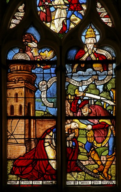 La ejecución de Santa Bárbara; Dios Padre arriba como un papa de French School
