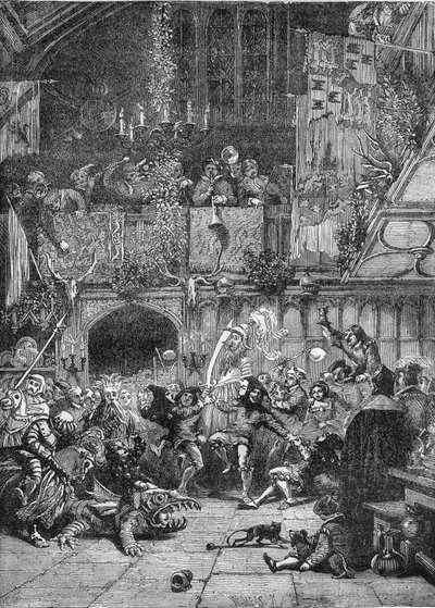 La fiesta de los locos (o fiesta de los Inocentes) que tuvo lugar hasta el siglo XVII celebraba al burro que llevó a Jesús a Jerusalén, era la ocasión de locuras de todo tipo. Grabado en 