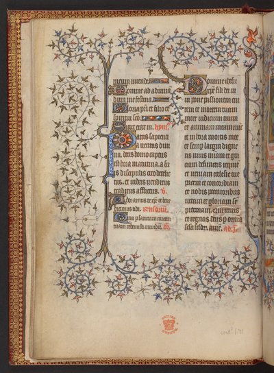 La primera hoja de las Horas de la Cruz, Libro de Horas, Add MS 32454 f.8v, Francia de French School