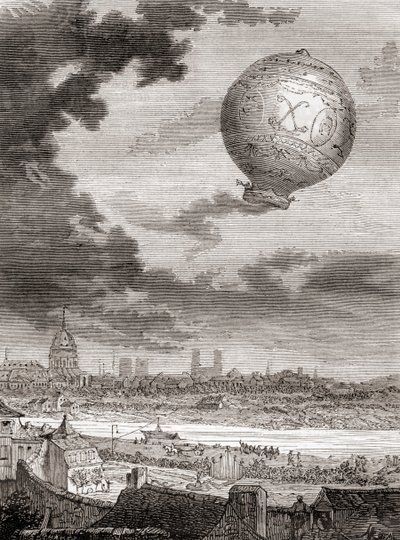 El primer vuelo en globo sin ataduras, por Jean-François Pilâtre de Rozier y el Marqués d