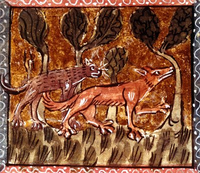 El zorro y el lobo, iluminación del manuscrito titulado Roman de Renart (La novela del zorro), c. siglo XIII de French School
