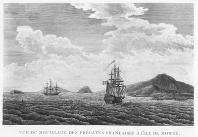 Las fragatas de La Perouse en la isla de Maui (grabado) de French School