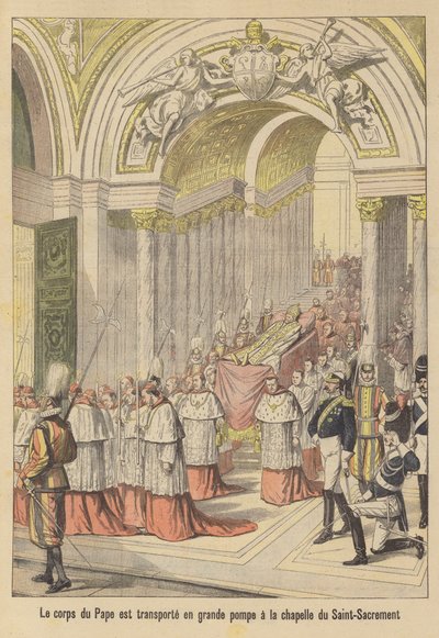 El funeral del Papa León XIII (litografía en color) de French School