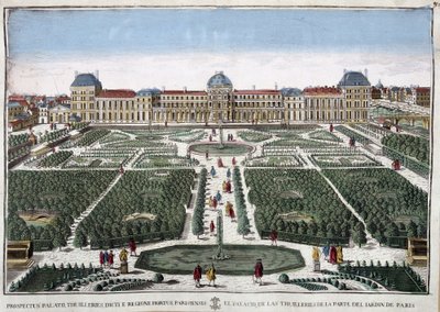 Los jardines y el palacio de las Tullerías - grabado de French School