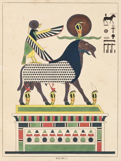 El dios Amón-Ra, ilustración de Pantheon egyptien: colección de personajes mitológicos del antiguo Egipto, por Jean-Francois Champollion, publicado c.1986 de French School