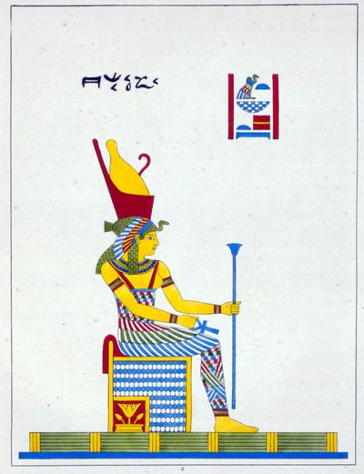 La diosa Neith, ilustración de Pantheon egyptien: colección de personajes mitológicos del antiguo Egipto, por Jean-Francois Champollion, publicado c.1986 de French School