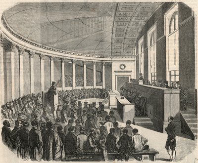 El gran anfiteatro durante un concurso en la escuela de derecho en París - Grabado en “Tableau-de-Paris” por Edmond Texier 1852 de French School