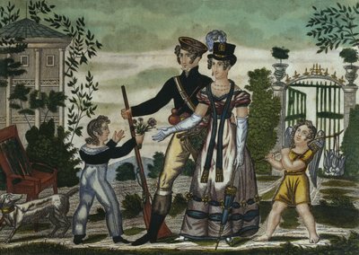 El regreso de los cazadores, lámina 4, principios del siglo XIX de French School