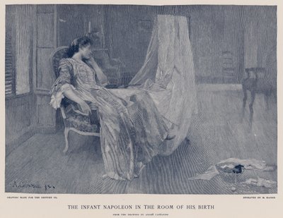 El infante Napoleón en la habitación de su nacimiento de French School