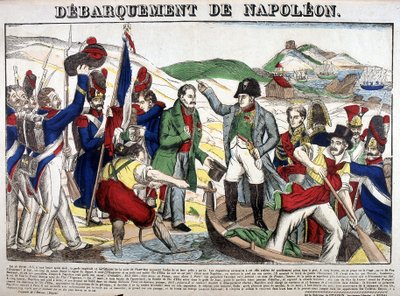 El desembarco en el Golfo Juan: Napoleón I regresó a Francia el 1 de marzo de 1815 después del período de exilio en la isla de Elba. Imagen de Epinal de French School