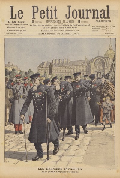 Los últimos veteranos de guerra del Hotel des Invalides, París (litografía en color) de French School