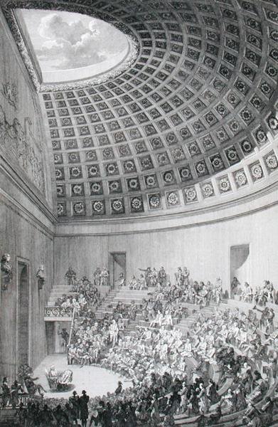 El teatro de conferencias, modelado en el Panteón de Roma, de 