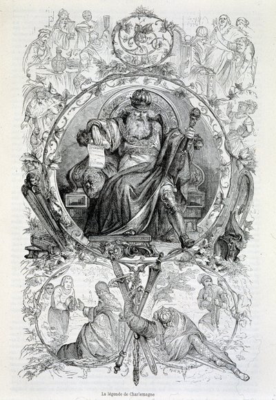 La leyenda de Carlomagno, grabado de French School